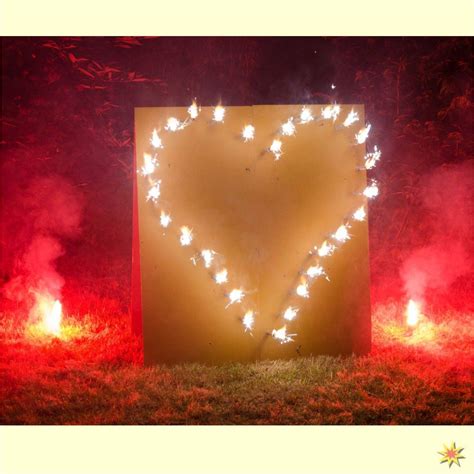 Lichterbild Brennendes Herz Mit Roten Bengalfeuern Feuerwerk Bilder