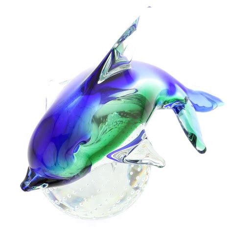 Murano Sculptures Murano Glass Dolphin On Base Blue And Green