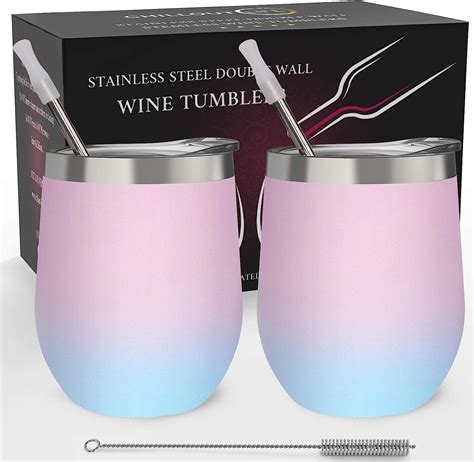 CHILLOUT LIFE Stainless Steel Wine Tumblers 2 Pack 12 Oz Double Wall