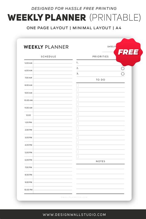 Weekly Planner Printable A4 Free Download