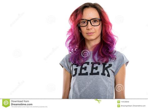 Studio Shot Of Geek Girl Wearing Eyeglasses Stock Image Image Of