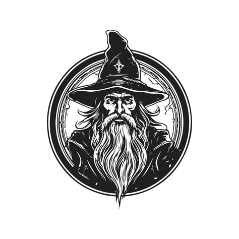 Wizard Warlock Vintage Logo Concept Black And White Color Hand Drawn