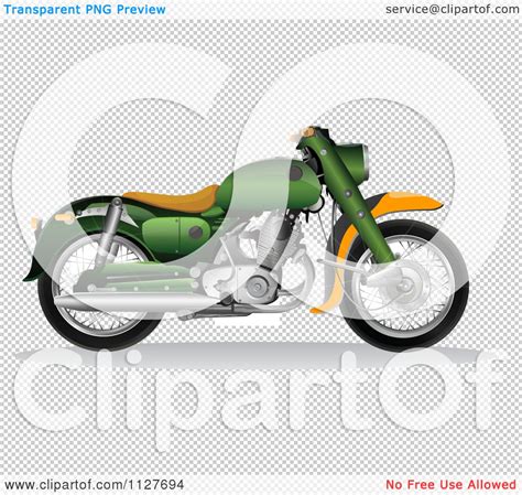 Clipart Of A Green And Orange 1956 Honda C70 Dream Motorcycle Royalty