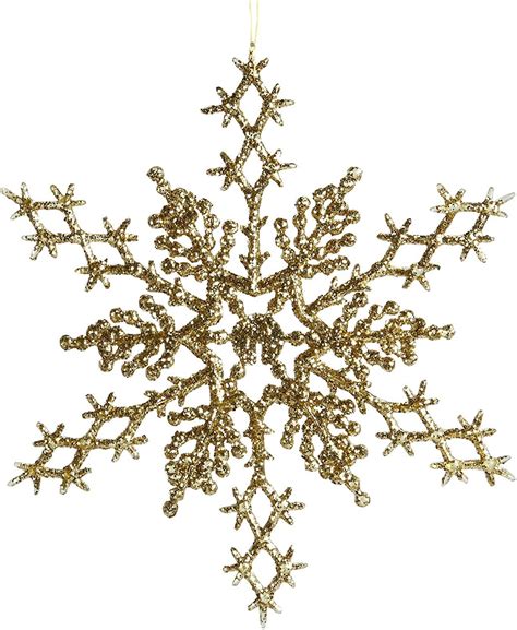 Pack Of 6 Gold Glittered Snowflakes Ornaments 65 Inch Each Etsy
