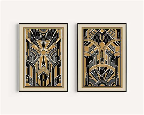 Art Deco Prints Black Gold Art Deco Set Of Art Deco Prints Etsy