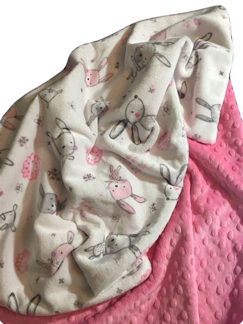 Personalized Pink Bunny Minky Baby Blanket Baby Girl Blanket Etsy