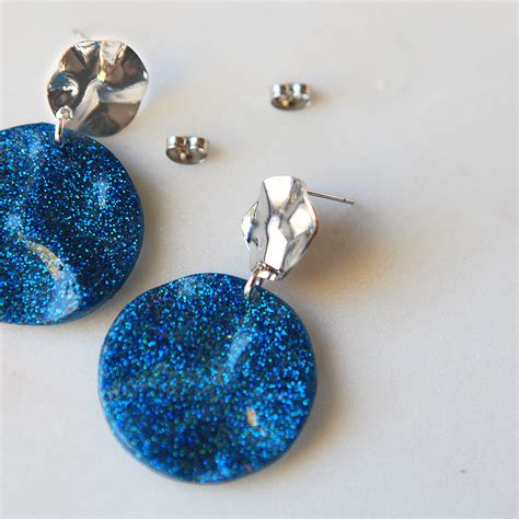 Glitter Wave Resin Handmade Earrings Blue Colourful And Unique