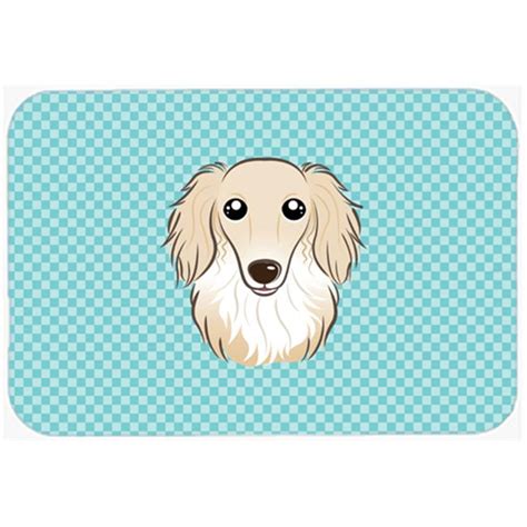 Checkerboard Blue Longhair Creme Dachshund Mouse Pad Hot Pad Or Trivet