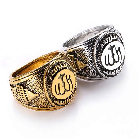 Muslim Rings For Men Stainless Steel Antique Silver Gold Color Islam