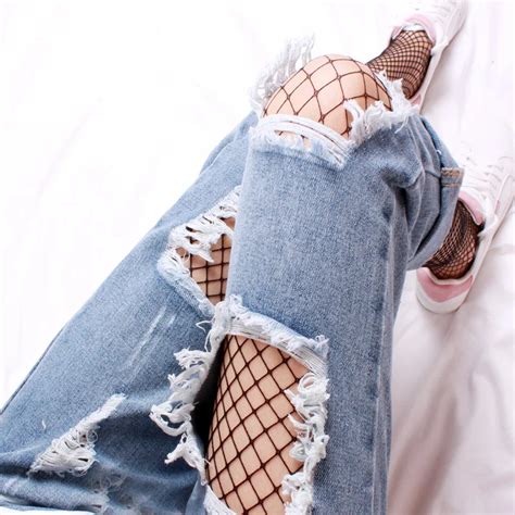 Buy Women Fashion Jeans Fishnet Hollow Out Sexy
