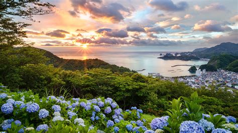 Sunset View From Hydrangea Hills Matsuzaki Shizuoka Japan Windows