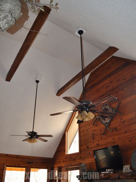 How to hang a ceiling fan from a beam in a cathedral ceiling youtube ceiling fan downrod ceiling fan vaulted ceiling ceiling fan. Faux Wood Beams Design Ideas and Photos | Fake Wood Beams ...