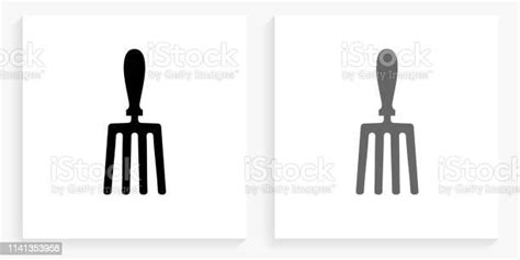Hand Fork Black And White Square Icon Stock Illustration Download