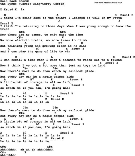 Song Lyrics With Guitar Chords For Goin Back