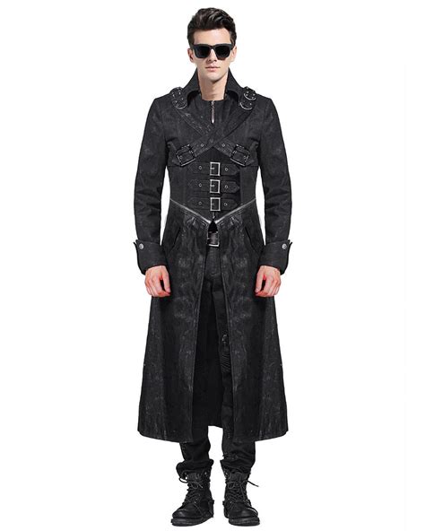 New Style Steampunk Black Leather Gothic Trench Coat Black Trench