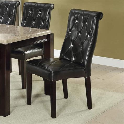 Set Of 2 Casual Black Faux Leather Dining Chairs With Accent Diamond