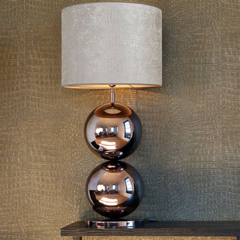 Large Black Nickel Table Lamp With Beige Shade Juliettes Interiors