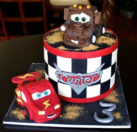 Cars Theme Birthday Cake With Mater And Lightning Mcqueen Birthday