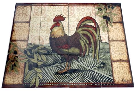 Farm Animal Art For Tile Tuscan Rooster Tile Mural Tile Murals Mural