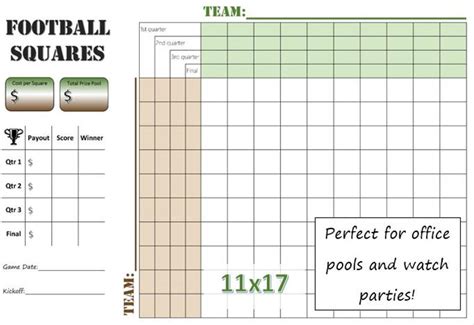 11x17 Football Squares Printable Template Office Etsy