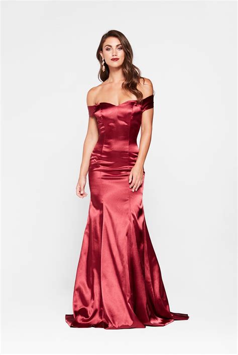Aandn Luxe Fiona Satin Gown Deep Red Satin Gown Dresses Gowns
