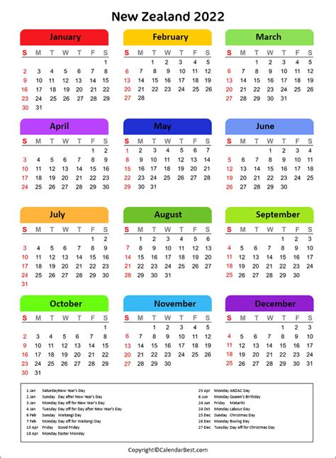 Printable Calendar 2022 New Zealand Best Printable Calendar
