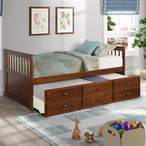 Modernluxe Captains Bed Twin Daybed With Trundle Bed And Storage Drawers