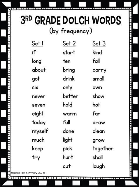 Dolch Third Grade Sight Words Fluency Find It Tickled Pink In Primary