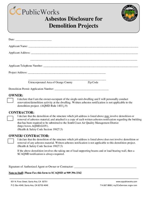 Fillable Online Asbestos Renovation Demolition Notification Form Fax