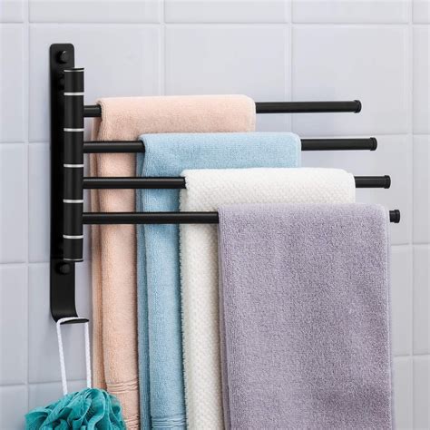 Joubu Swivel Towel Bar Matte Black Space Saving Swinging Towel Rack