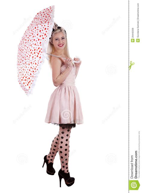 Beautiful Pin Up Girl With Umbrella Stock Image Image Of Laughing