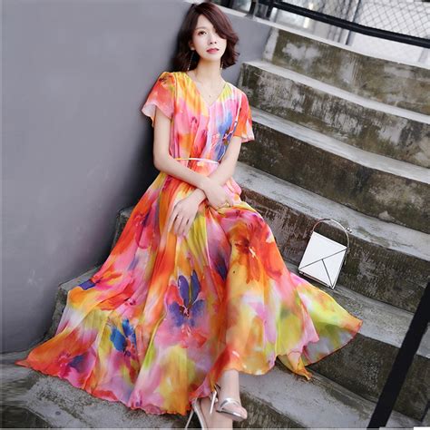2018 New Collection Summer V Neck Floral Semi Formal Party Maxi Dress