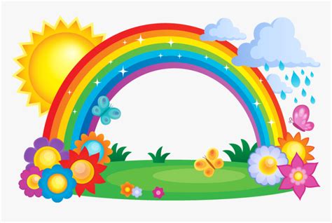 Rainbow Cloud Clip Art Rainbow With Sun And Clouds Hd Png Download