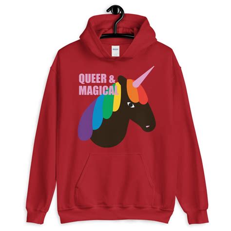 Queer And Magical Dark Brown Unicorn Hooded Sweatshirt Gay Etsy