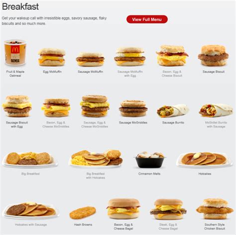 The Mcdonalds Breakfast Picture Menu Picture Fast Food Menus