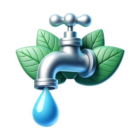 Faucet Green Leaves Water Droplets Save Water Illustration Shiki