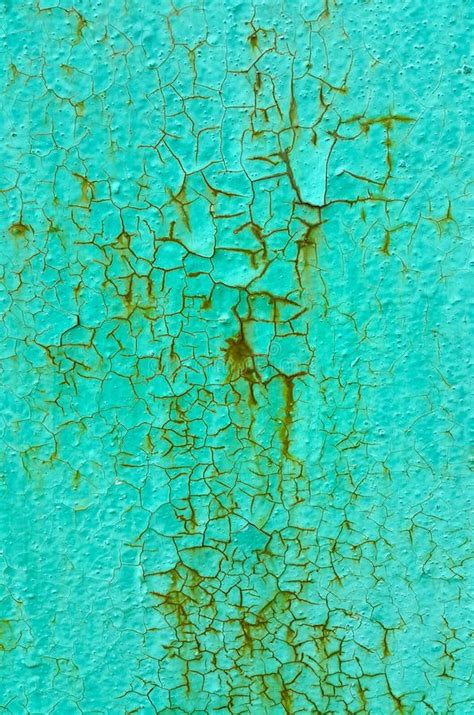 Texture Of Green Painted Metallic Wall Cracked And Rusty Stock Image