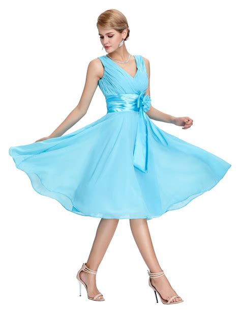 knee length short chiffon bridesmaid dress prom dresses blue chiffon