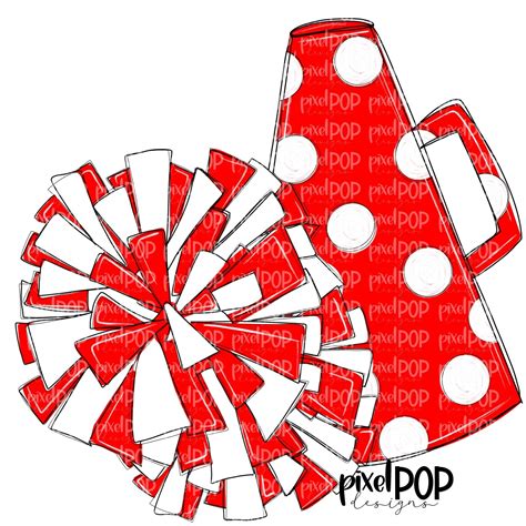 Cheerleading Megaphone And Poms Red And White Png Cheerleading Cheer Design Cheer Art