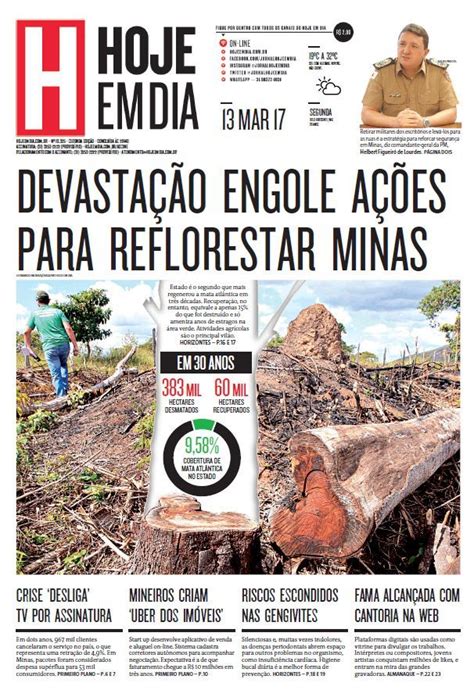 the front page of a newspaper with an image of a man and tree stumps