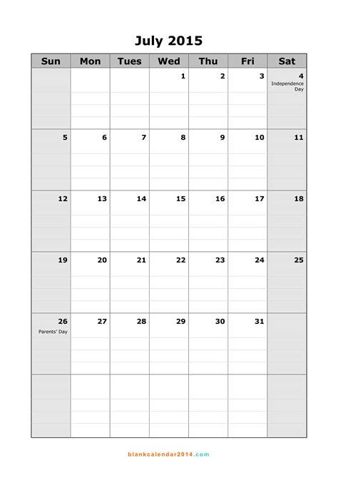 7 Best Images Of Calendar July 2015 Printable Free Printable 2015