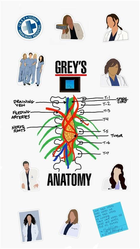 the grey s anatomy poster is shown with many different people and symbols on it