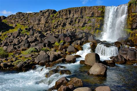 Öxarárfoss Waterfall At Þingvellir Park On Golden Circle Iceland