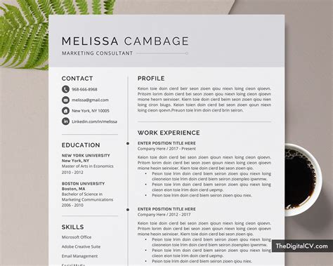It allows you to summarise your education, skills and it will enable you to personalise your application. Modern CV Template for Job Application, Curriculum Vitae, Microsoft Word Resume, Professional ...