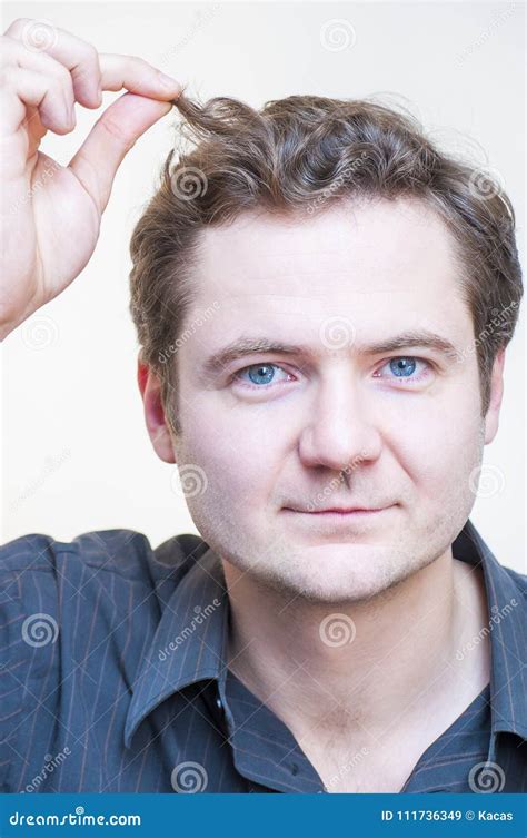 Portrait Of Man Points On His Hair Stock Image Image Of Gesturing