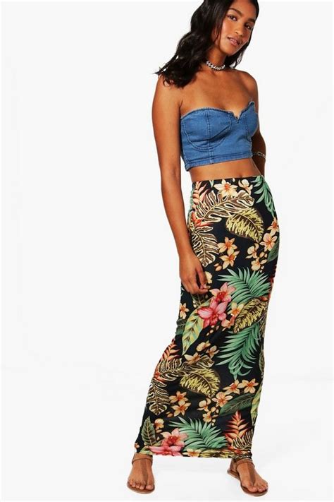 Aurora Tropical Print Maxi Skirt Boohoo