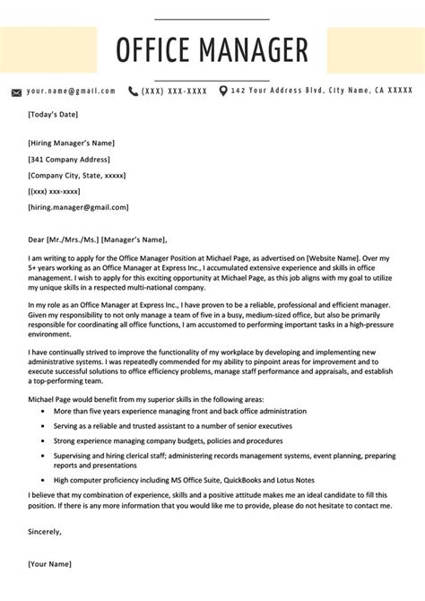 Office Manager Cover Letter Example And Writing Tips Resume Genius