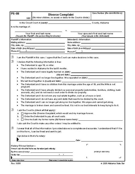 Alabama Divorce Forms Free Printable Legal Forms