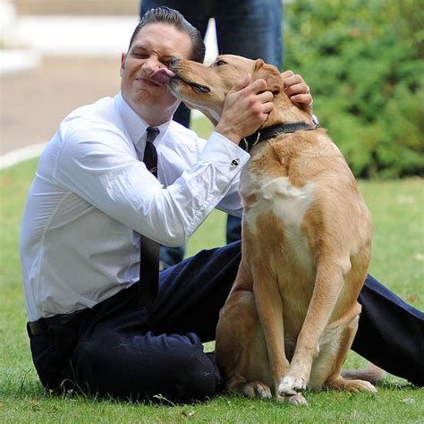 Tom Hardy With A Dog On The Set Of Legend Popsugar Celebrity