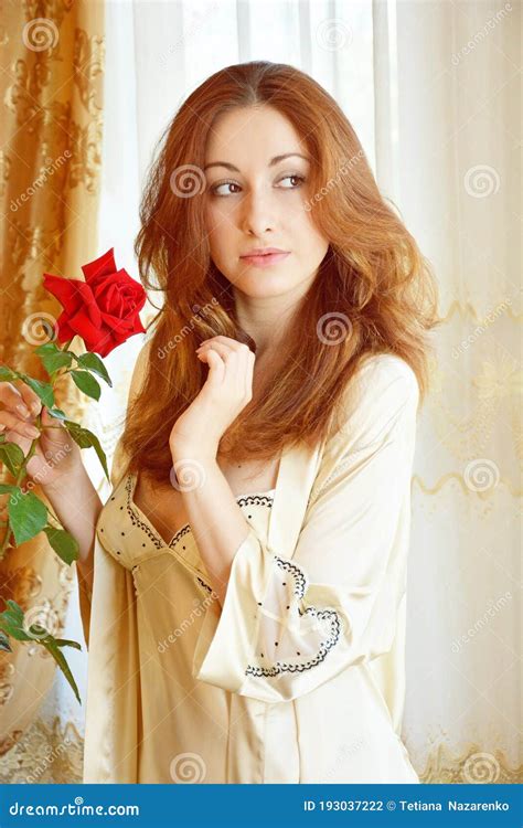 Woman In Silk Robe At Home Stock Photo Image Of Charming 193037222